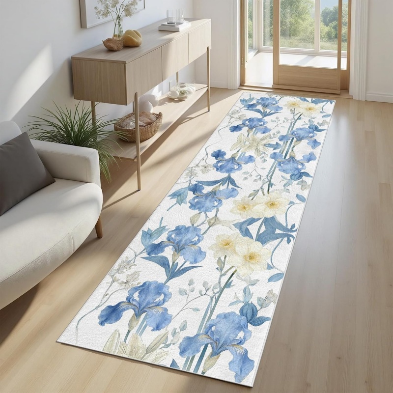 Hall Commercial Printing - Tapis de couloir floral bleu iris